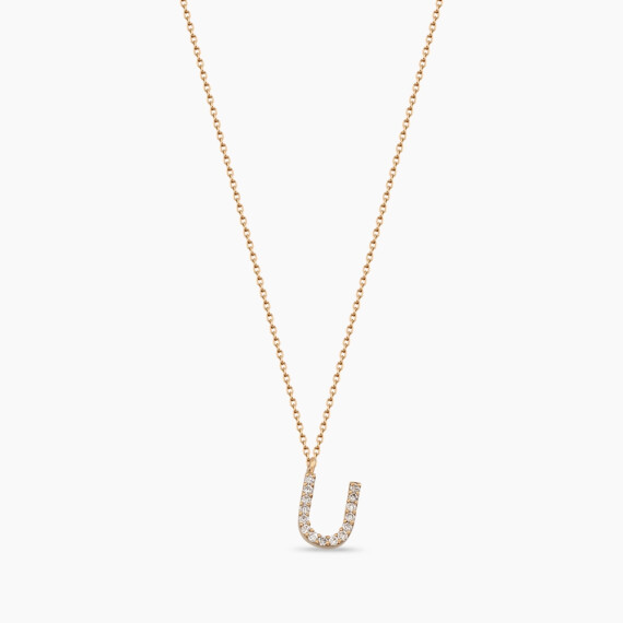 U Harf 0.10 CT Pırlanta Taşlı Rose Altın Kolye - Nev Jewellery