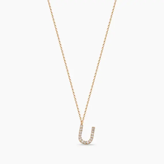 U Harf 0.10 CT Pırlanta Taşlı Rose Altın Kolye - 1