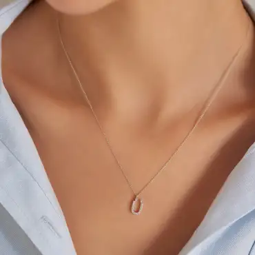 Ü Harf 0.12 CT Pırlanta Taşlı Beyaz Altın Kolye - Nev Jewellery (1)