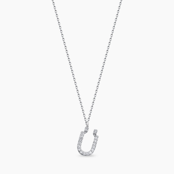 Ü Harf 0.12 CT Pırlanta Taşlı Beyaz Altın Kolye - Nev Jewellery