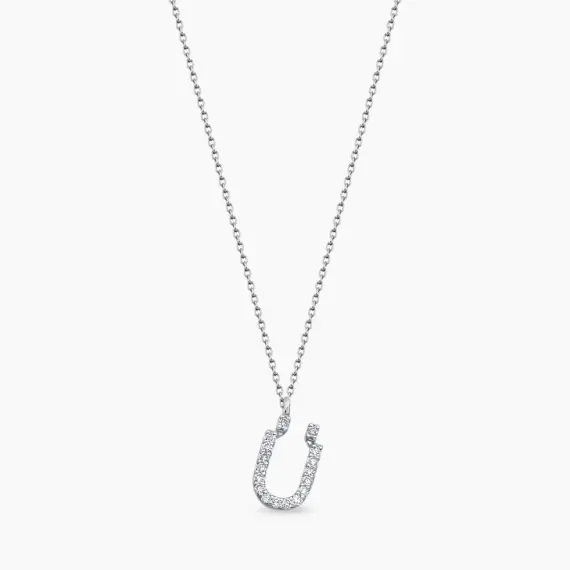 Ü Harf 0.12 CT Pırlanta Taşlı Beyaz Altın Kolye - 1
