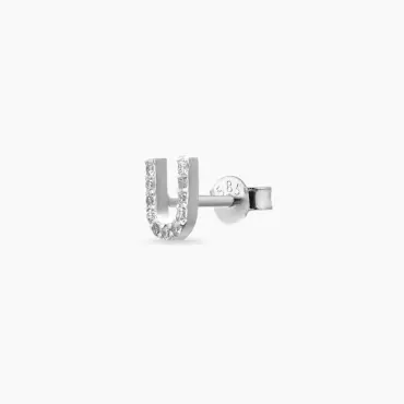 U Harf Pırlanta Taşlı Beyaz Altın Mini Tek Küpe - Nev Jewellery (1)