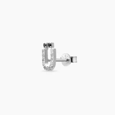 Ü Harf Pırlanta Taşlı Beyaz Altın Mini Tek Küpe - Nev Jewellery (1)