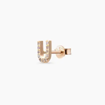 U Harf Pırlanta Taşlı Rose Altın Mini Tek Küpe - Nev Jewellery (1)