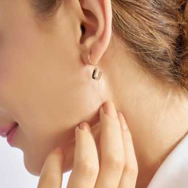 U Harf Siyah Mineli ve Pırlanta Taşlı Tek Küpe - Nev Jewellery (1)