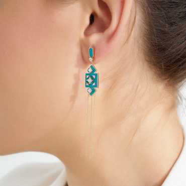 Uma Pırlanta Taşlı ve Turkuaz Mineli Küpe - Nev Jewellery (1)