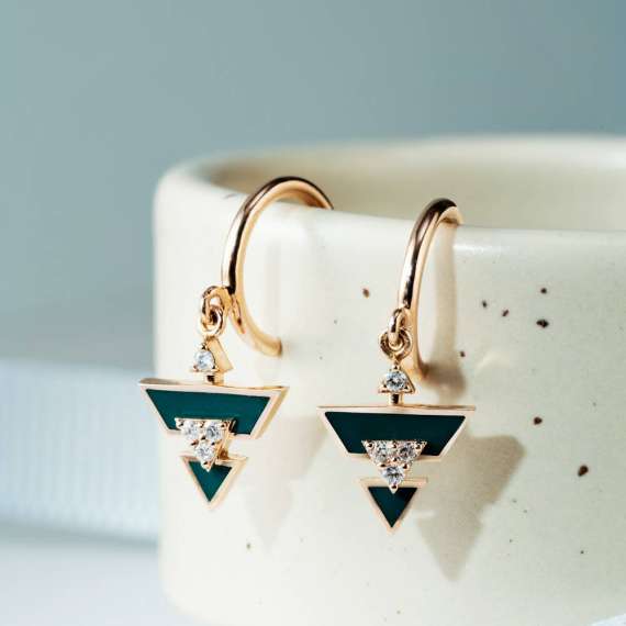 Ursa Minor Pırlanta Taşlı ve Yeşil Mineli Küpe - 1