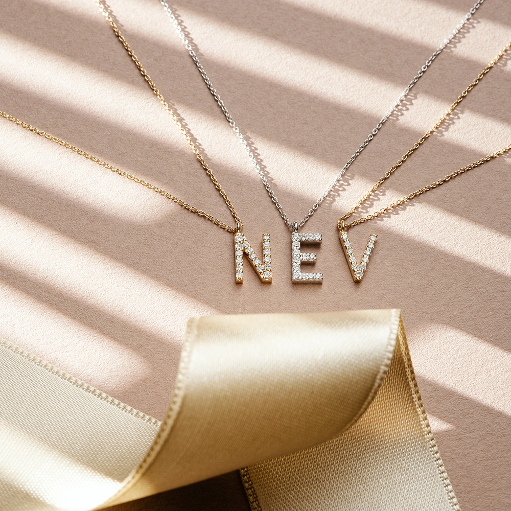 V Letter 0.08 CT Diamond Rose Gold Necklace - Nev Jewellery (1)