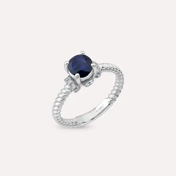 Valeria 0.99 CT Safir ve Pırlanta Taşlı Beyaz Altın Yüzük - 3