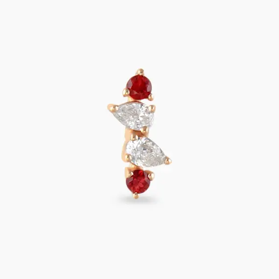 Vine Red Safir ve Pırlanta Taşlı Rose Altın Piercing - 3