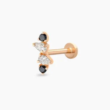 Vine Siyah Pırlanta Taşlı Rose Altın Piercing - Nev Jewellery (1)