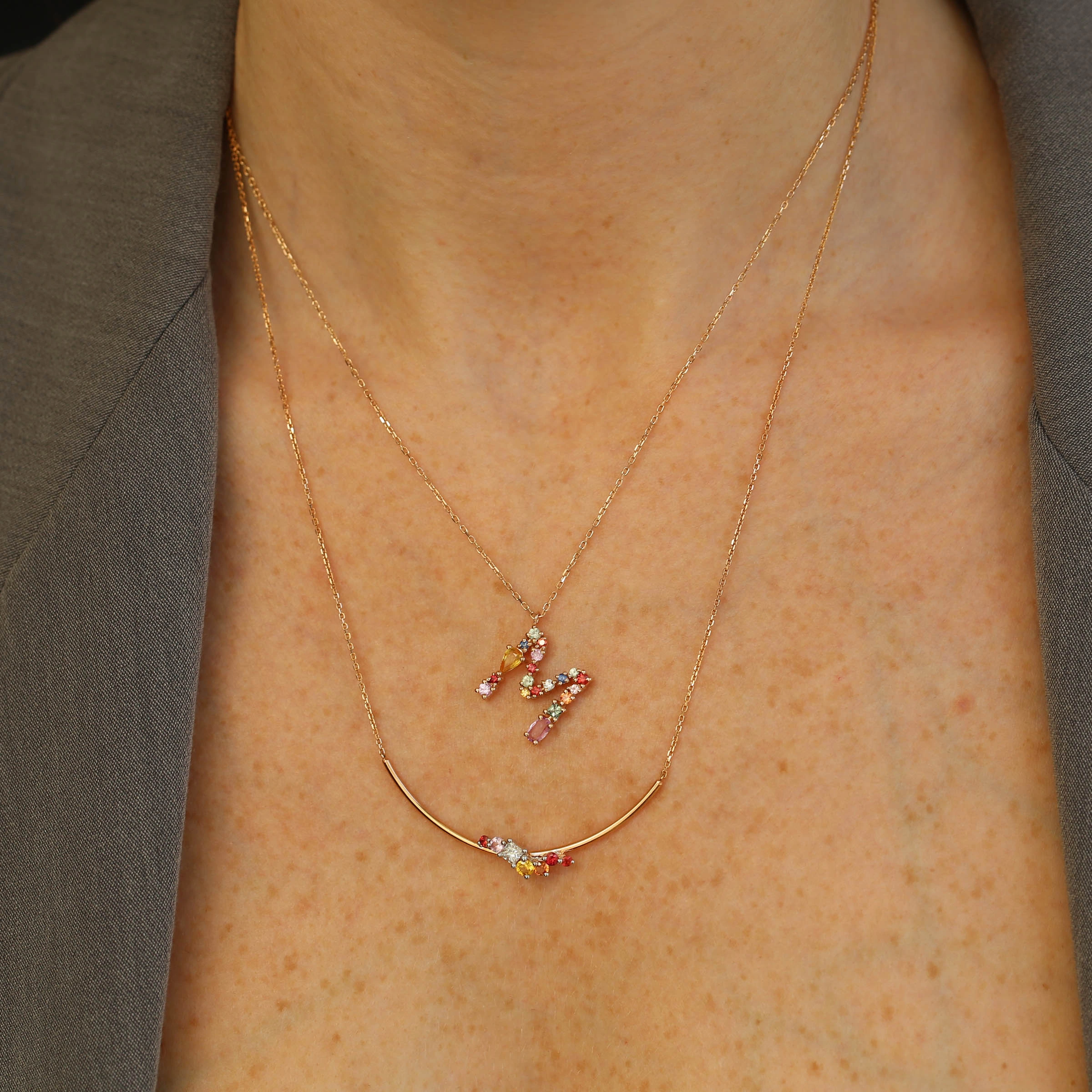 Violet Multicolor Safir ve Pırlanta Taşlı Kolye - Nev Jewellery (1)