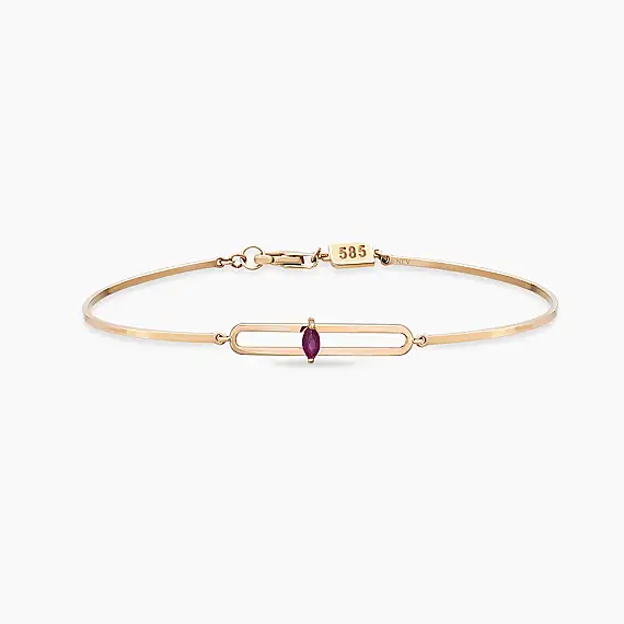 Vivien 0.07 CT Markiz Kesim Yakut Taşlı Rose Altın Bileklik - 1