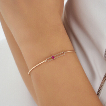 Vivien 0.07 CT Markiz Kesim Yakut Taşlı Rose Altın Bileklik - Nev Jewellery