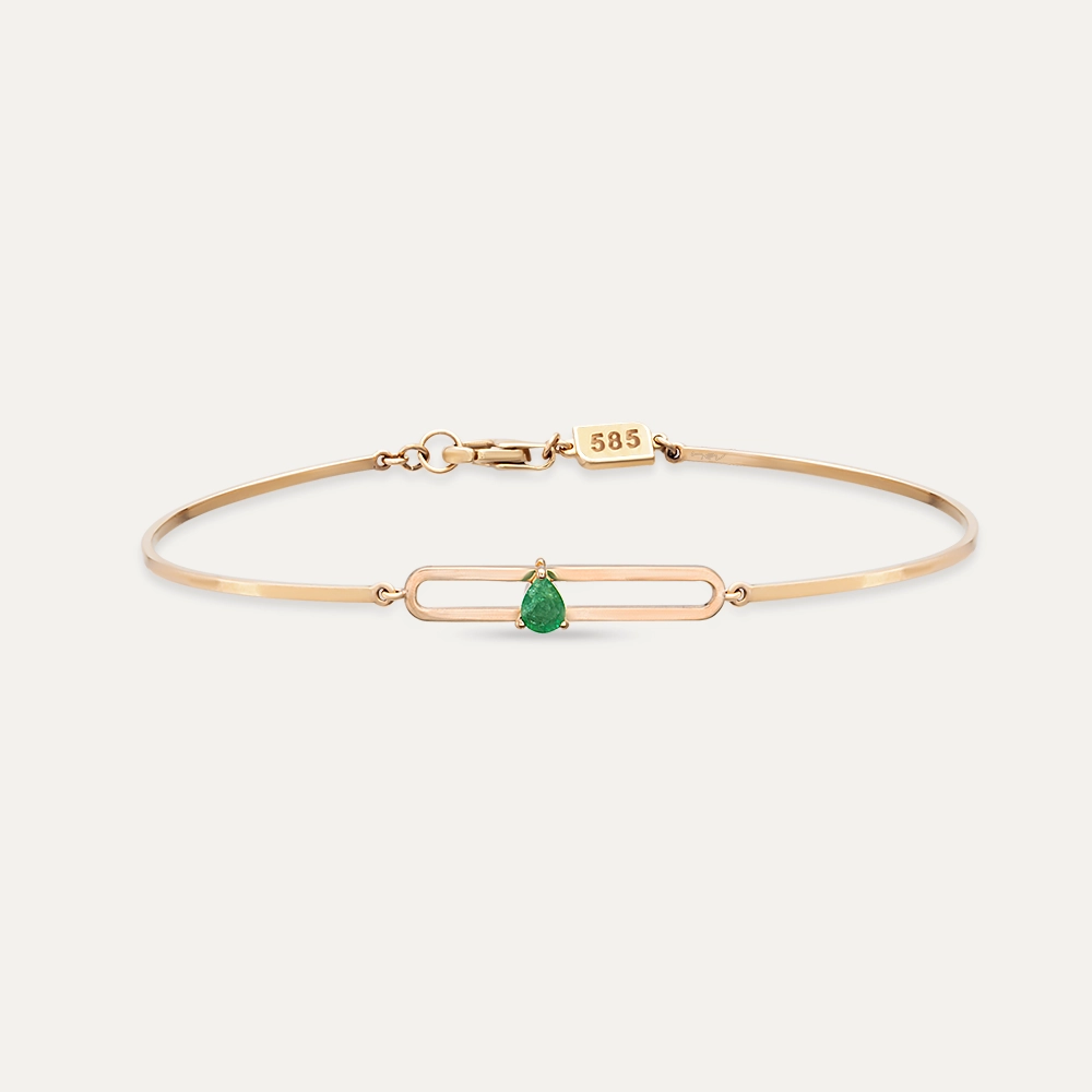 Vivien 0.13 CT Damla Kesim Zümrüt Taşlı Rose Altın Bileklik - Nev Jewellery (1)