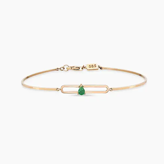 Vivien 0.13 CT Damla Kesim Zümrüt Taşlı Rose Altın Bileklik - 1