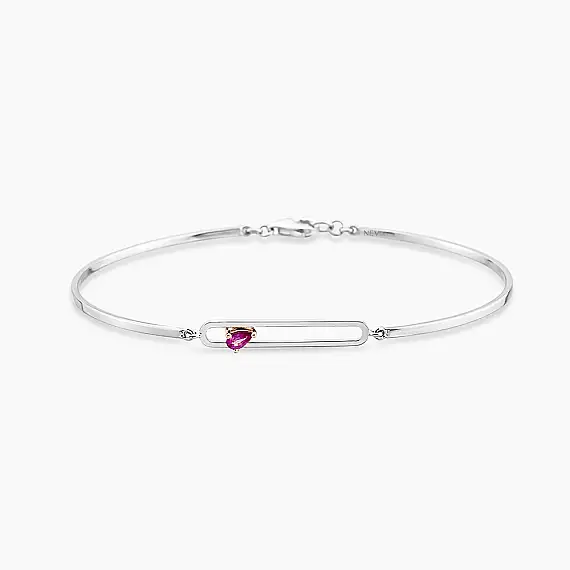Vivien 0.16 CT Damla Kesim Yakut Taşlı Beyaz Altın Bileklik - 1