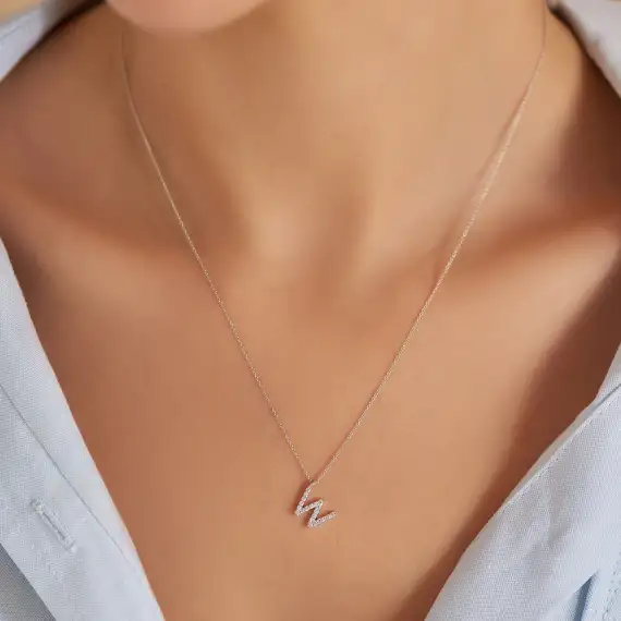 W Harf 0.15 CT Pırlanta Taşlı Beyaz Altın Kolye - 3