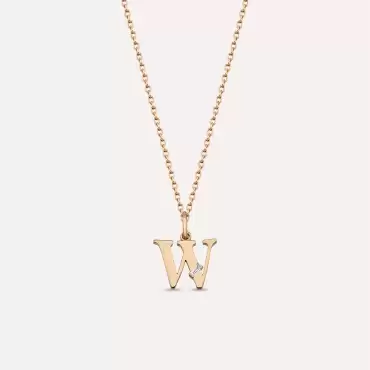 W Harf Baget Pırlanta Taşlı Rose Altın Kolye - Nev Jewellery (1)