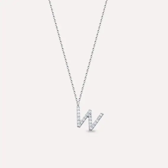 W Letter 0.15 CT Diamond White Gold Necklace - 1