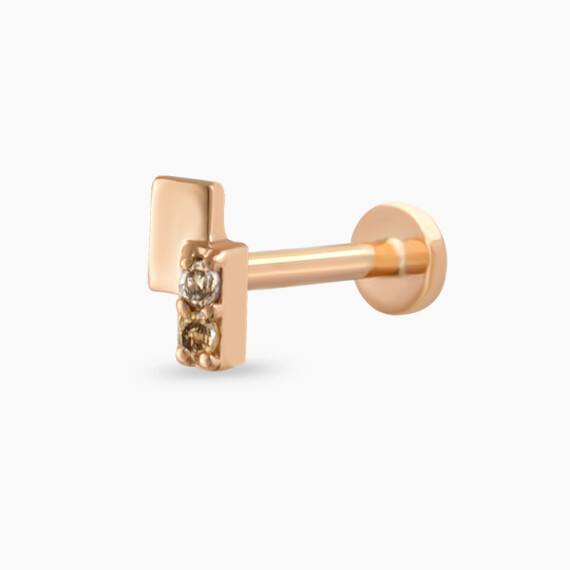 Wall Brown Pırlanta Taşlı Rose Gold Piercing - Nev Jewellery