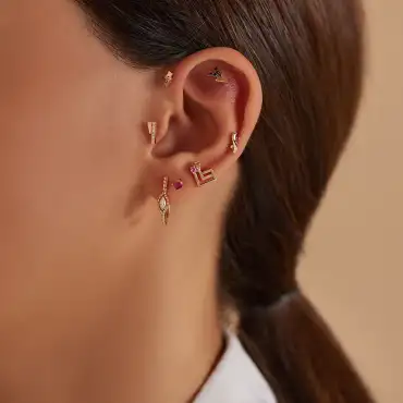 Way Siyah Pırlanta Taşlı Rose Altın Piercing - Nev Jewellery (1)