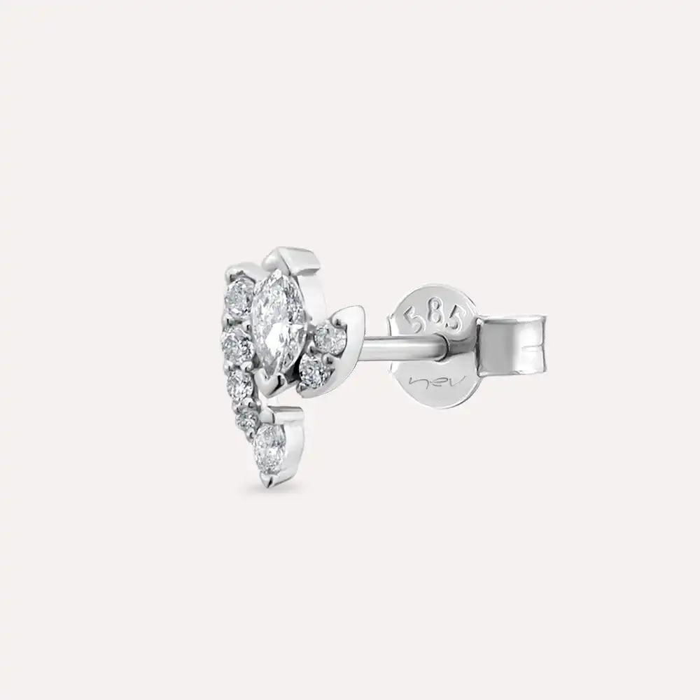 Wendy Markiz Kesim Pırlanta Taşlı Beyaz Altın Tek Küpe - Nev Jewellery (1)