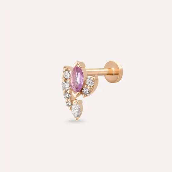 Wendy Pink Safir ve Pırlanta Taşlı Rose Altın Piercing - 1