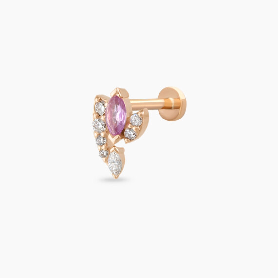 Wendy Pink Safir ve Pırlanta Taşlı Rose Altın Piercing - Nev Jewellery