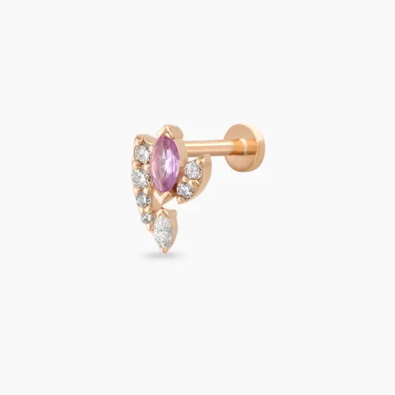 Wendy Pink Safir ve Pırlanta Taşlı Rose Altın Piercing - 1