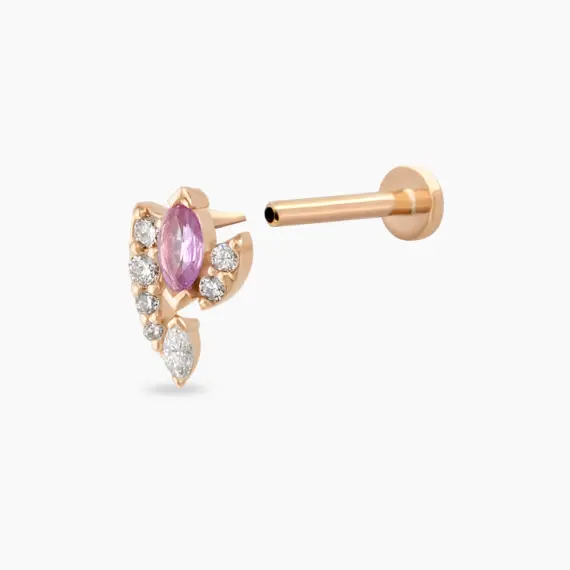 Wendy Pink Safir ve Pırlanta Taşlı Rose Altın Piercing - 4