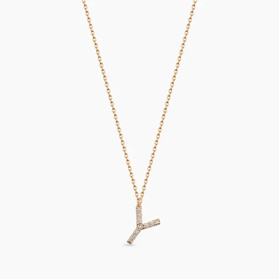 Y Harf 0.07 CT Pırlanta Taşlı Rose Altın Kolye - 1