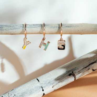 Y Harf Sarı Mineli ve Pırlanta Taşlı Tek C Küpe - Nev Jewellery (1)