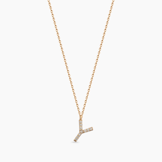 Y Letter 0.07 CT Diamond Rose Gold Necklace - Nev Jewellery