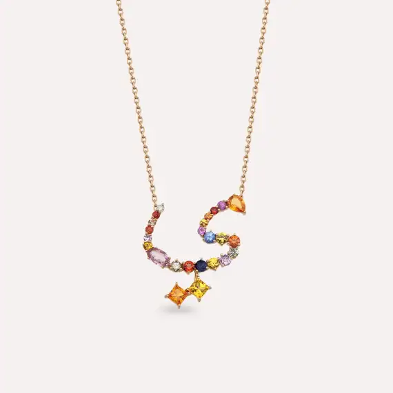 ى Ye Letter 1.51 CT Diamond and Multicolor Sapphire Rose Gold Necklace - 1