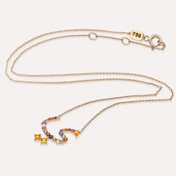 ى Ye Letter 1.51 CT Diamond and Multicolor Sapphire Rose Gold Necklace - 2