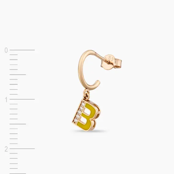 Yellow Enamel and Diamond B Letter Single Dangling Earring - 4