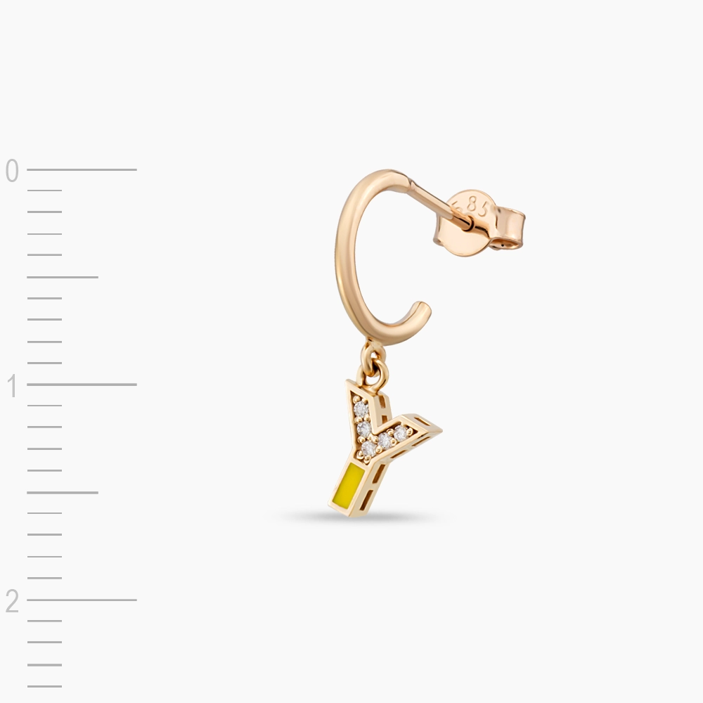Yellow Enamel and Diamond Y Letter Single Dangling Earring - 4