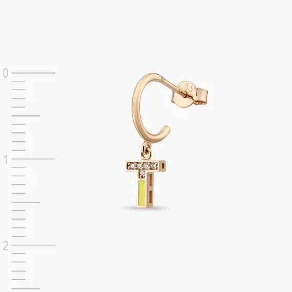 Yellow Gold and Diamond T Letter Single Dangling Earring - 4