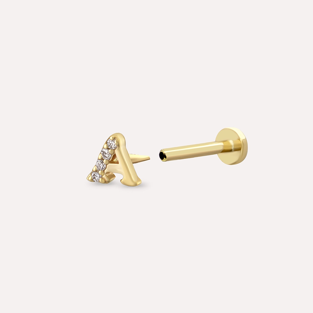 Yellow Gold Diamond Letter Piercing - 4