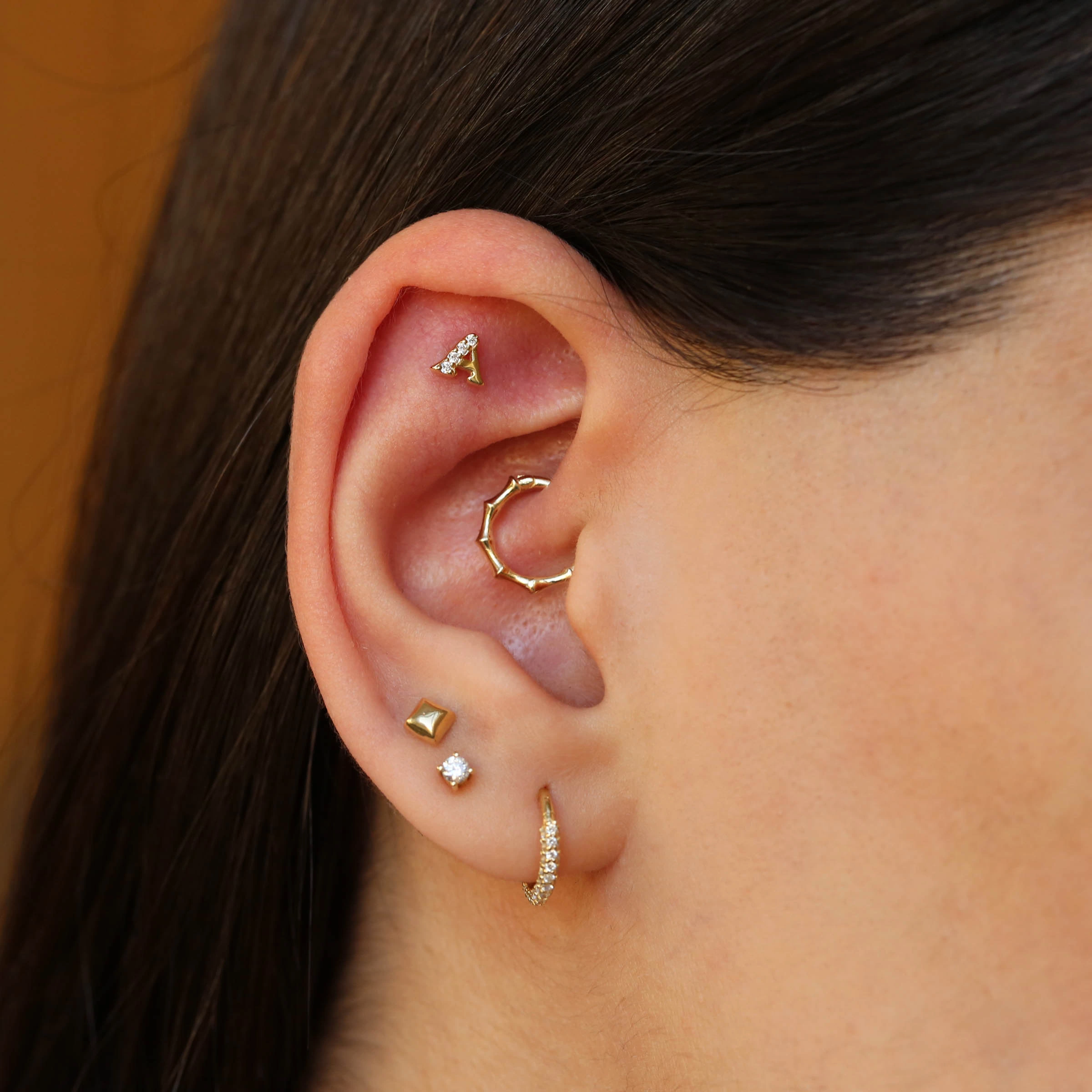 Yellow Gold Diamond Letter Piercing - Nev Jewellery (1)