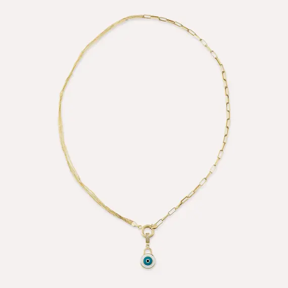 Yellow Gold Enamel Evil Eye Necklace - 2