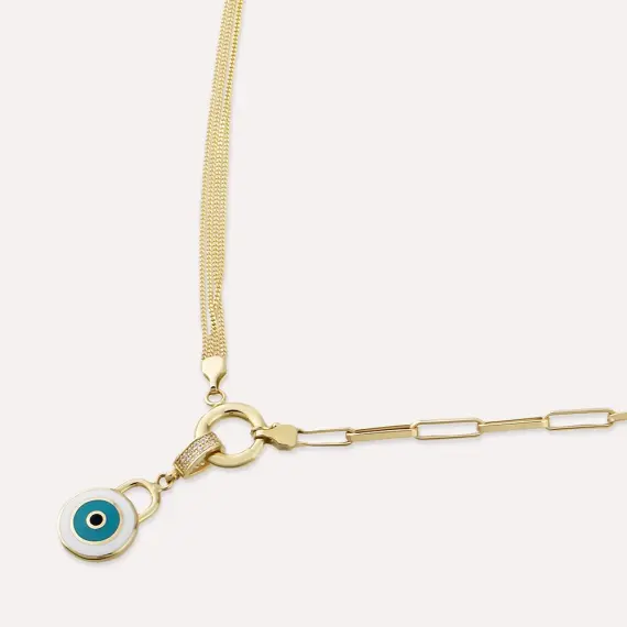 Yellow Gold Enamel Evil Eye Necklace - 3