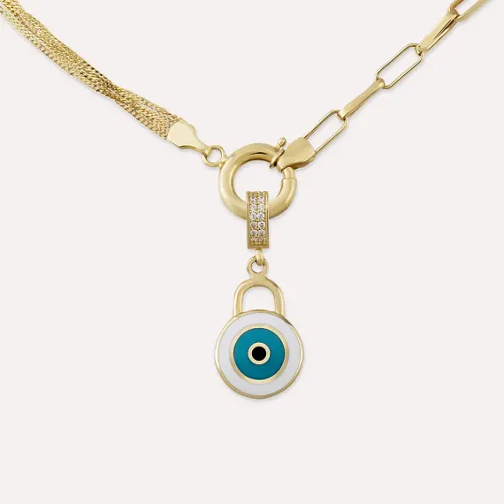 Yellow Gold Enamel Evil Eye Necklace - 4