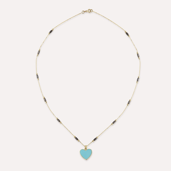 Yellow Gold Heart Necklace with Turquoise Enamel - Nev Jewellery