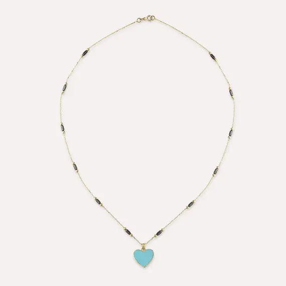 Yellow Gold Heart Necklace with Turquoise Enamel - 1