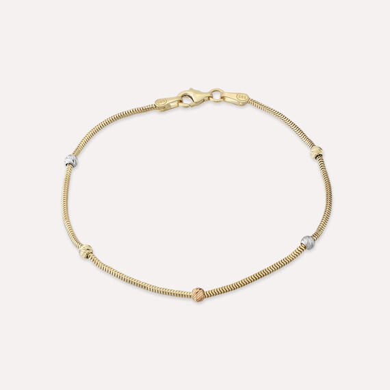 Yellow Gold Herringbone Bracelet with Dorica Detail - Nev Jewellery