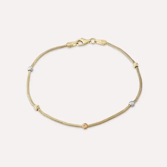 Yellow Gold Herringbone Bracelet with Dorica Detail - 1