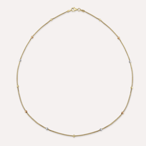 Yellow Gold Herringbone Necklace with Dorica Detail - Nev Jewellery