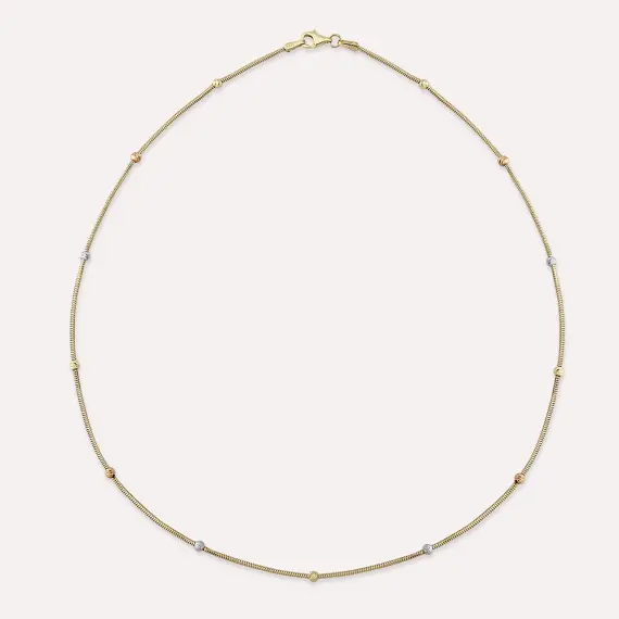 Yellow Gold Herringbone Necklace with Dorica Detail - 1